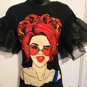 Cute mesh sleeve fashion top